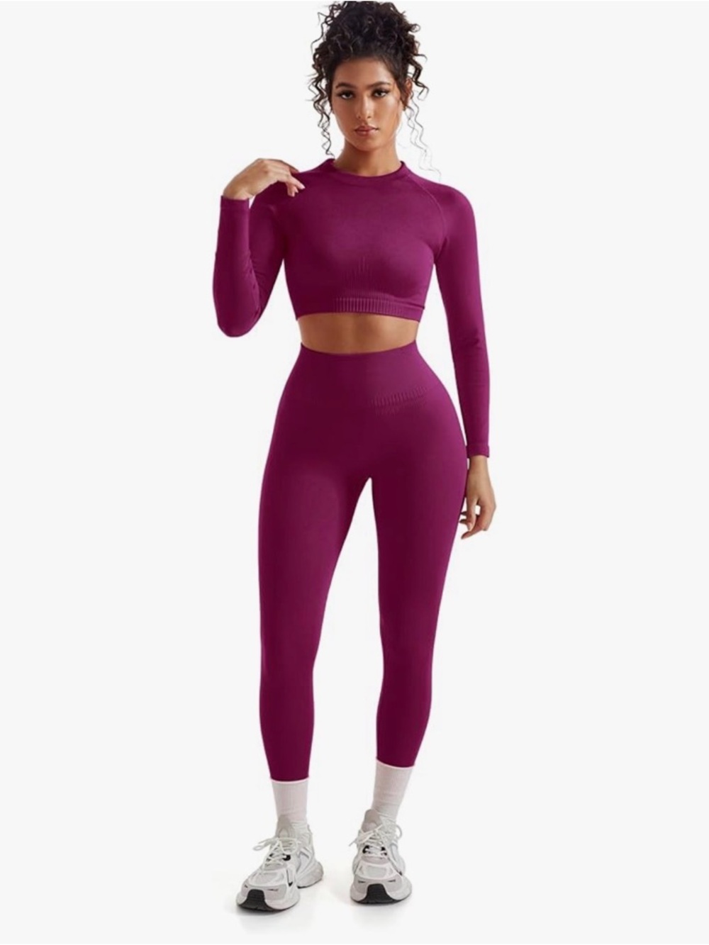 Seamless High-Waist Berry Leggings & Crop Top Set